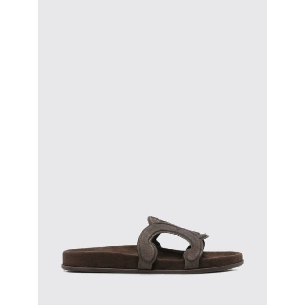 Celine Women Celine Triomphe Calfskin Leather Mule Sandals With Low Heel